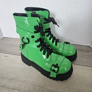 Green Patent Leather Combat Boots